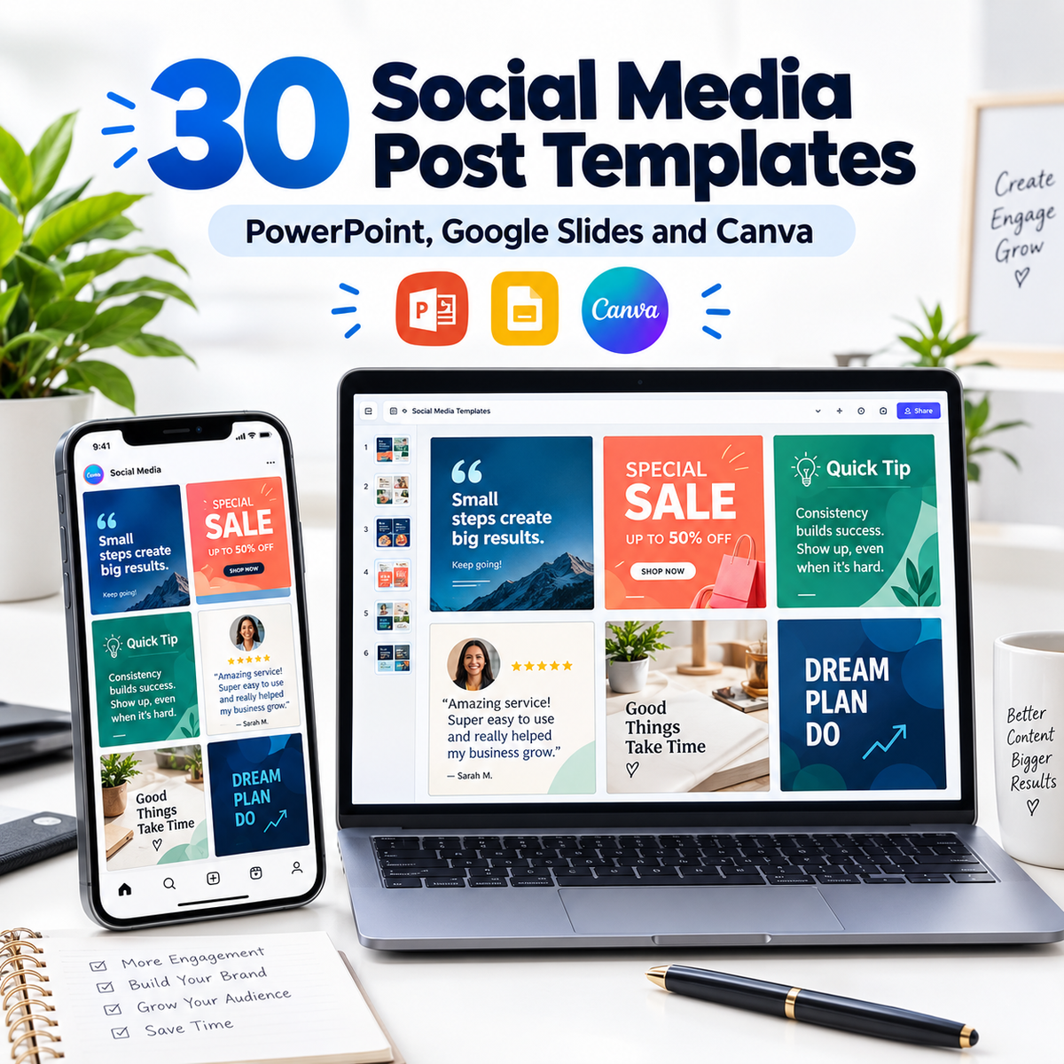 30 Editable Social Media Post Templates for PowerPoint, Google Slides and Canva